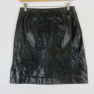 Cache Brown Leather Snakeskin Print‎ A-Line Knee Length Skirt Womens 6 New NWT
